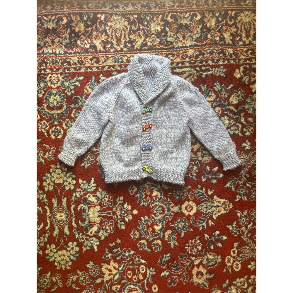 Vintage Handmade Kids Sweater Cardigan 3T Cars Buttons Knit